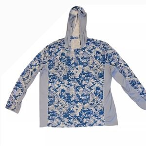 Huk Performance Fishing Hoodie Blue Camo Long Sleeve Sun Shirt Men's S